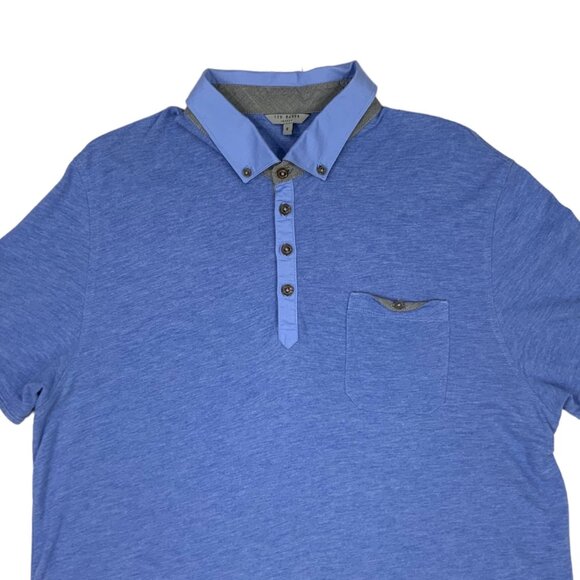 Ted Baker Mens Ovaskep Polo Collar Shirt 6 US/2XL XXL Blue Short Sleeve Preppy - Picture 6 of 11